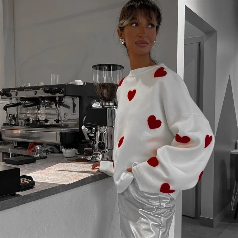 Szerelem hímzés Női kötött pulóverek 2023 ősz, tél, alkalmi, nyakú pulóverek, női divat, kivágású, alkalmi felsők, kötöttáru