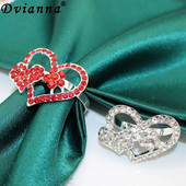 6Gb Valentīndienas sirds salvešu gredzeni Sarkanā kristāla kalnu kristāla salvešu gredzeni kāzu jubilejas galda dekorēšanai HWD10