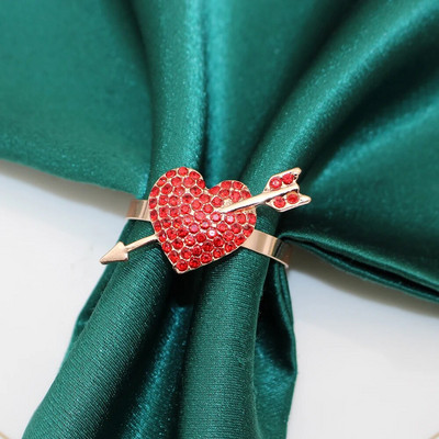 6Gb Valentīndienas sirds salvešu gredzeni Sarkanā kristāla kalnu kristāla salvešu gredzeni kāzu jubilejas galda dekorēšanai HWD10