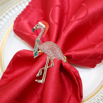8PCS Коледен пръстен за салфетки с фламинго, розови кристали, катарама за салфетки с животни за сватба, Коледа, рожден ден, Декорация на маса HWC256