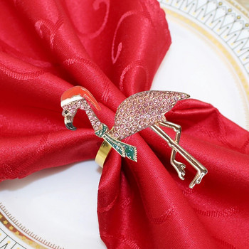 8PCS Коледен пръстен за салфетки с фламинго, розови кристали, катарама за салфетки с животни за сватба, Коледа, рожден ден, Декорация на маса HWC256