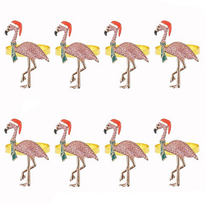 8GAB Ziemassvētku flamingo salvešu gredzens rozā krāsā Rhinestone dzīvnieku salvetes sprādze kāzu Ziemassvētku dzimšanas dienas svinībām galda dekors HWC256