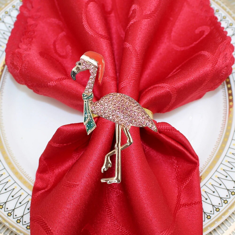 8GAB Ziemassvētku flamingo salvešu gredzens rozā krāsā Rhinestone dzīvnieku salvetes sprādze kāzu Ziemassvētku dzimšanas dienas svinībām galda dekors HWC256