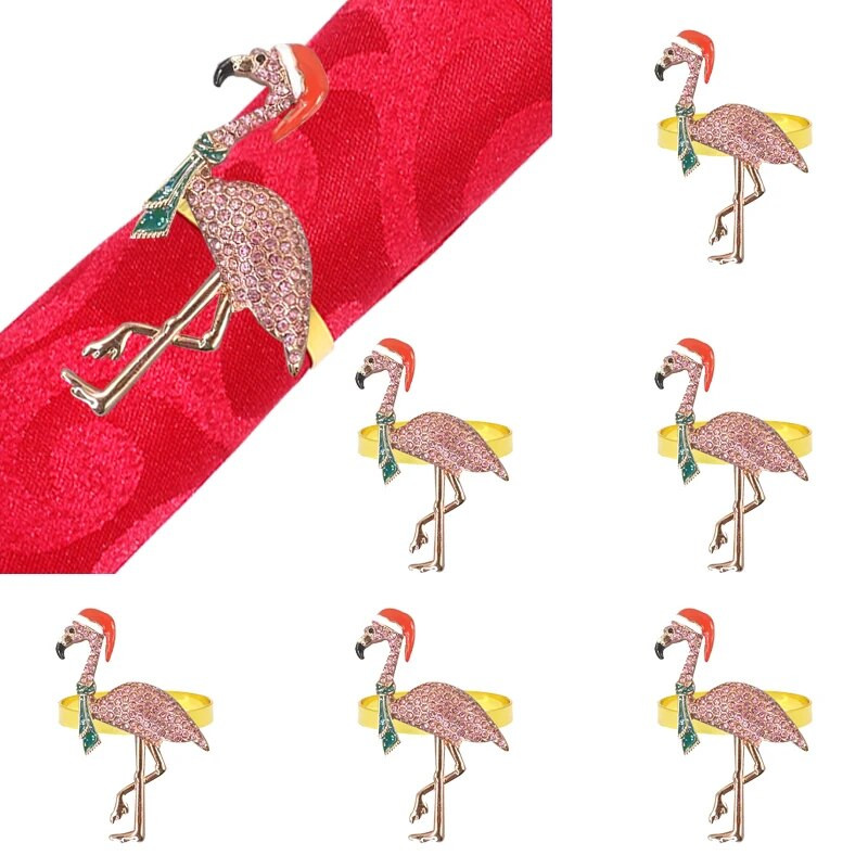 8GAB Ziemassvētku flamingo salvešu gredzens rozā krāsā Rhinestone dzīvnieku salvetes sprādze kāzu Ziemassvētku dzimšanas dienas svinībām galda dekors HWC256
