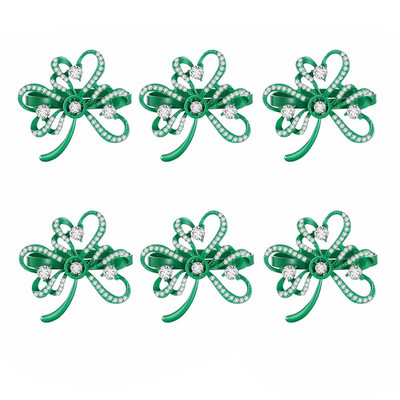 6Gb Rhinestone Shamrock salvešu gredzeni Sv. Patrika dienas salvešu turētāji Metāla zaļa āboliņa sprādzes pusdienu galda dekorēšana HWD116