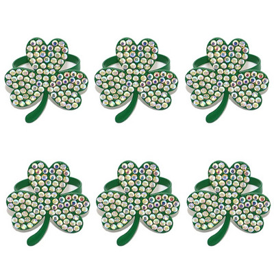 6Gb Rhinestone Shamrock salvešu gredzeni Sv. Patrika dienas salvešu turētāji Metāla zaļa āboliņa sprādzes pusdienu galda dekorēšana HWD116