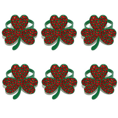 6Gb Rhinestone Shamrock salvešu gredzeni Sv. Patrika dienas salvešu turētāji Metāla zaļa āboliņa sprādzes pusdienu galda dekorēšana HWD116