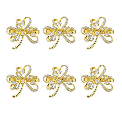 6Gb Rhinestone Shamrock salvešu gredzeni Sv. Patrika dienas salvešu turētāji Metāla zaļa āboliņa sprādzes pusdienu galda dekorēšana HWD116