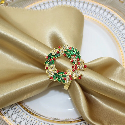 6Gb Zelta Ziemassvētku eglītes salvešu gredzeni Rhinestone Diamond salvešu sprādze Ziemassvētku kāzu Pateicības vakariņu galda dekorēšanai