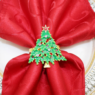 6Gb Zelta Ziemassvētku eglītes salvešu gredzeni Rhinestone Diamond salvešu sprādze Ziemassvētku kāzu Pateicības vakariņu galda dekorēšanai