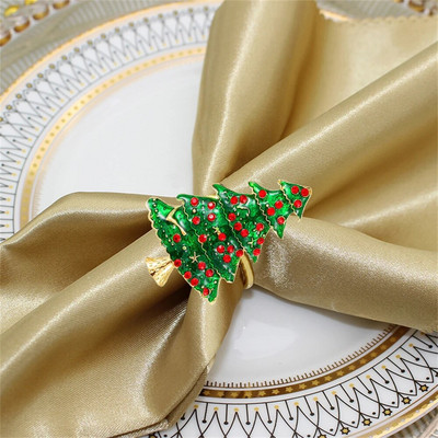 6Gb Zelta Ziemassvētku eglītes salvešu gredzeni Rhinestone Diamond salvešu sprādze Ziemassvētku kāzu Pateicības vakariņu galda dekorēšanai