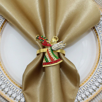 6Gb Zelta Ziemassvētku eglītes salvešu gredzeni Rhinestone Diamond salvešu sprādze Ziemassvētku kāzu Pateicības vakariņu galda dekorēšanai