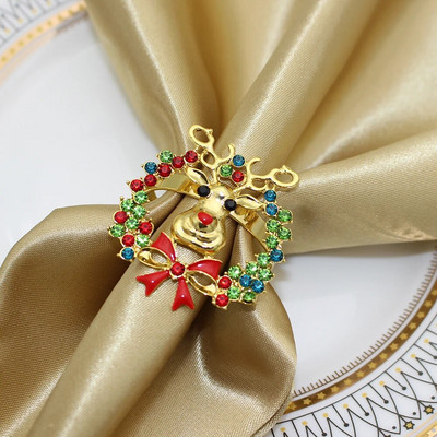 6Gb Zelta Ziemassvētku eglītes salvešu gredzeni Rhinestone Diamond salvešu sprādze Ziemassvētku kāzu Pateicības vakariņu galda dekorēšanai