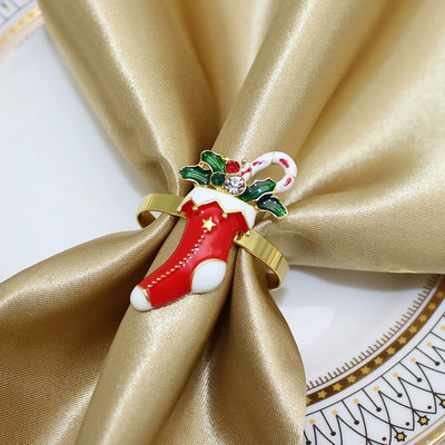 6Gb Zelta Ziemassvētku eglītes salvešu gredzeni Rhinestone Diamond salvešu sprādze Ziemassvētku kāzu Pateicības vakariņu galda dekorēšanai