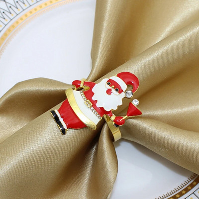 6Gb Zelta Ziemassvētku eglītes salvešu gredzeni Rhinestone Diamond salvešu sprādze Ziemassvētku kāzu Pateicības vakariņu galda dekorēšanai