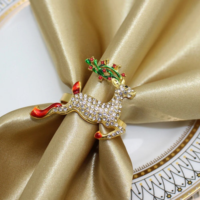 6Gb Zelta Ziemassvētku eglītes salvešu gredzeni Rhinestone Diamond salvešu sprādze Ziemassvētku kāzu Pateicības vakariņu galda dekorēšanai