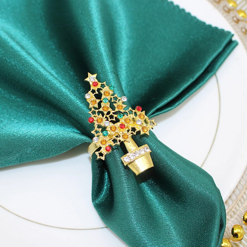 6Gb Zelta Ziemassvētku eglītes salvešu gredzeni Rhinestone Diamond salvešu sprādze Ziemassvētku kāzu Pateicības vakariņu galda dekorēšanai