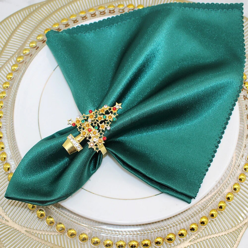 6Gb Zelta Ziemassvētku eglītes salvešu gredzeni Rhinestone Diamond salvešu sprādze Ziemassvētku kāzu Pateicības vakariņu galda dekorēšanai