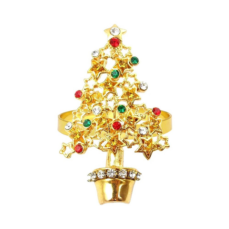 6Gb Zelta Ziemassvētku eglītes salvešu gredzeni Rhinestone Diamond salvešu sprādze Ziemassvētku kāzu Pateicības vakariņu galda dekorēšanai