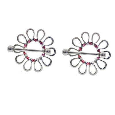 2Gb Karsts Rhinestone Nerūsējošā tērauda pīrsings Mamilo Nippel Pīrsings Pezon Juvelierizstrādājumi 14G Klasisks ziedu ziedlapiņas krūšu pīrsings