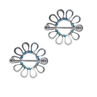 2Gb Karsts Rhinestone Nerūsējošā tērauda pīrsings Mamilo Nippel Pīrsings Pezon Juvelierizstrādājumi 14G Klasisks ziedu ziedlapiņas krūšu pīrsings