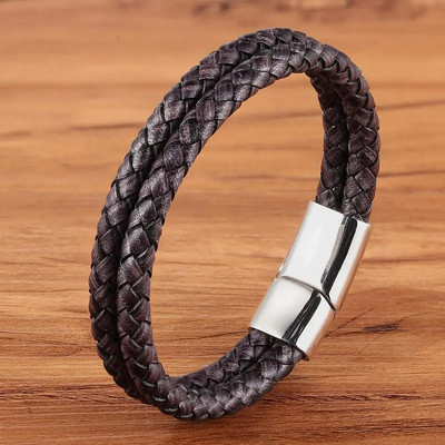 XQNI New Design Classic Vintage bőr rozsdamentes acél bőr férfi karkötő acél színes gomb kiegészítők karácsonyi ajándékok