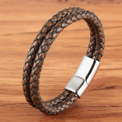 XQNI New Design Classic Vintage bőr rozsdamentes acél bőr férfi karkötő acél színes gomb kiegészítők karácsonyi ajándékok