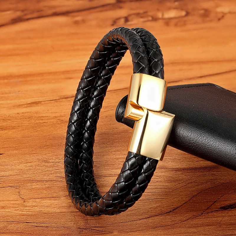 XQNI New Design Classic Vintage bőr rozsdamentes acél bőr férfi karkötő acél színes gomb kiegészítők karácsonyi ajándékok