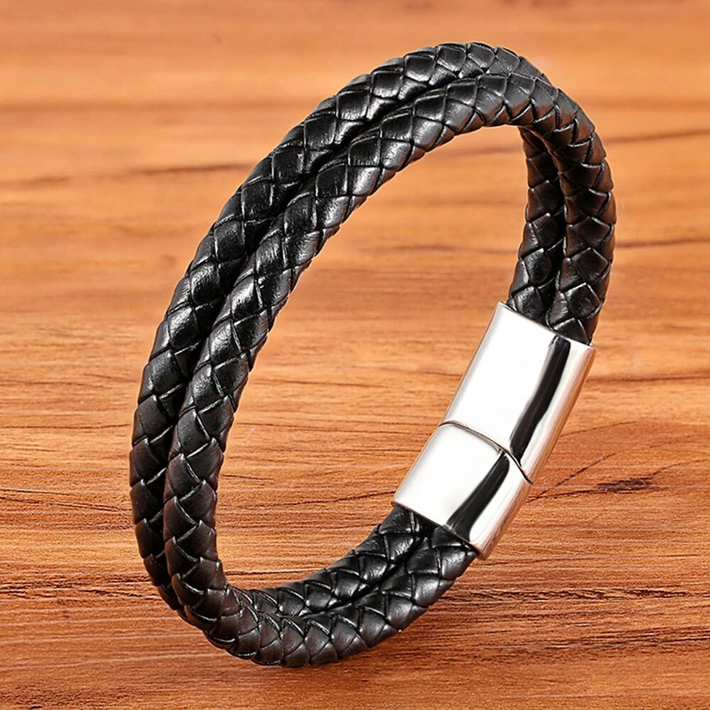 XQNI New Design Classic Vintage bőr rozsdamentes acél bőr férfi karkötő acél színes gomb kiegészítők karácsonyi ajándékok
