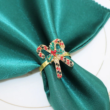 6Pcs Коледни патерици с кристали Държач за пръстени за салфетки за сватбени приеми Коледна украса на маса Хелоуин декор HWC21