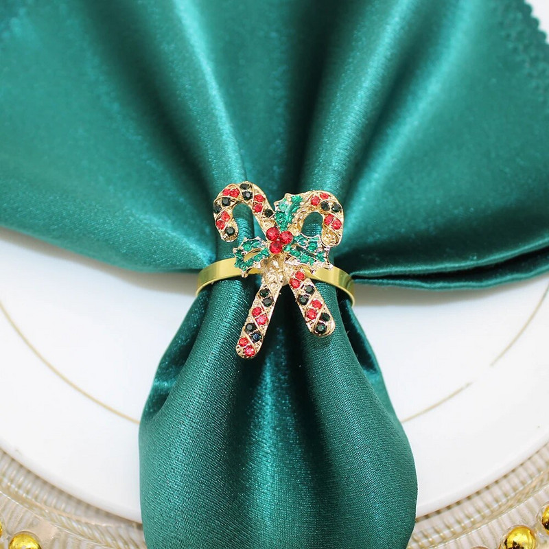 6db strasszos karácsonyi mankók szalvéta gyűrű tartó esküvői fogadásokhoz karácsonyi asztaldísz Halloween dekor HWC21