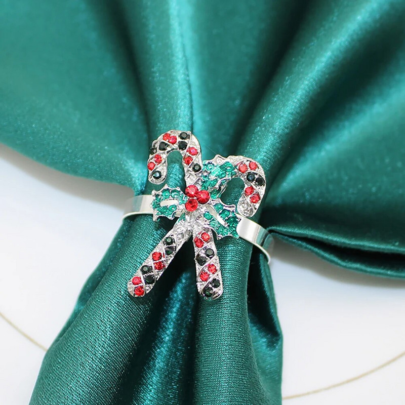 6db strasszos karácsonyi mankók szalvéta gyűrű tartó esküvői fogadásokhoz karácsonyi asztaldísz Halloween dekor HWC21