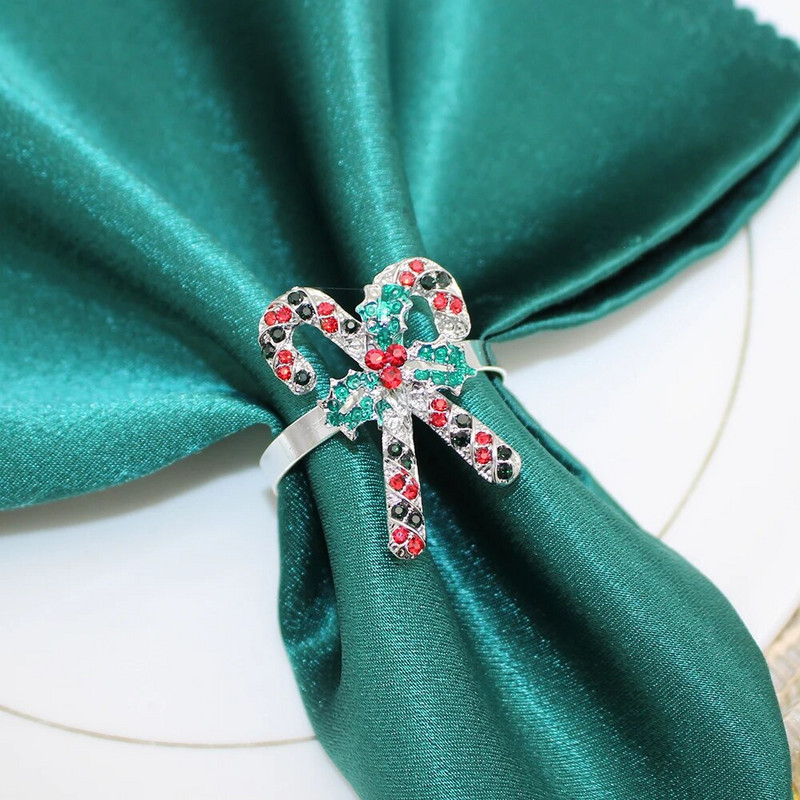 6db strasszos karácsonyi mankók szalvéta gyűrű tartó esküvői fogadásokhoz karácsonyi asztaldísz Halloween dekor HWC21