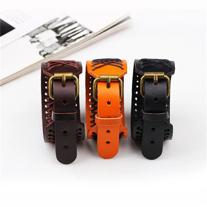 Μόδα ZORCVENS Βραχιόλια από γνήσιο δέρμα Πανκ πλεκτό σύρμα Βραχιόλια και βραχιόλια με φαρδιά μανσέτα και βραχιόλια για άνδρες Αξεσουάρ κοσμημάτων