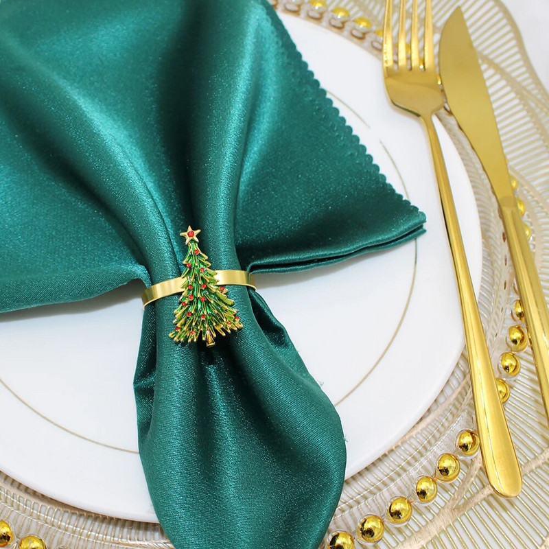 6db Új zöld karácsonyfa szalvétagyűrű tartó karácsonyi esküvői fogadásokhoz Hálaadás otthoni ebédlőasztal dekoráció HWC147
