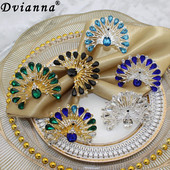 6Gb Zila Rhinestone salvešu gredzeni metāla pāva salvešu sprādze Pateicības Ziemassvētku kāzu ballītēm Vakariņas Dekors HWD147