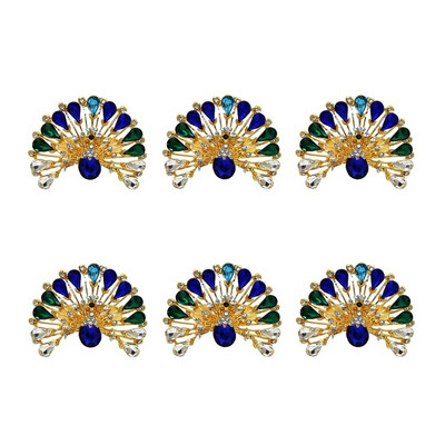 6Gb Zila Rhinestone salvešu gredzeni metāla pāva salvešu sprādze Pateicības Ziemassvētku kāzu ballītēm Vakariņas Dekors HWD147