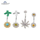 1 db Forró napvirág sebészeti acél piercing fa alakú hasgombos női szexi testpiercing ékszer hasgomb gyűrűk