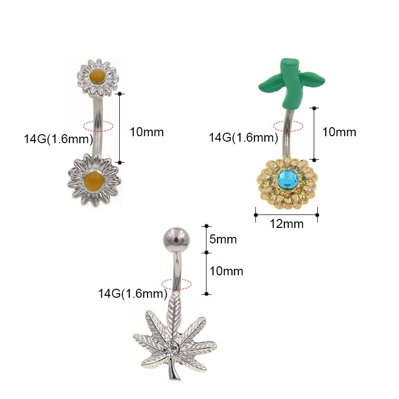 1 db Forró napvirág sebészeti acél piercing fa alakú hasgombos női szexi testpiercing ékszer hasgomb gyűrűk