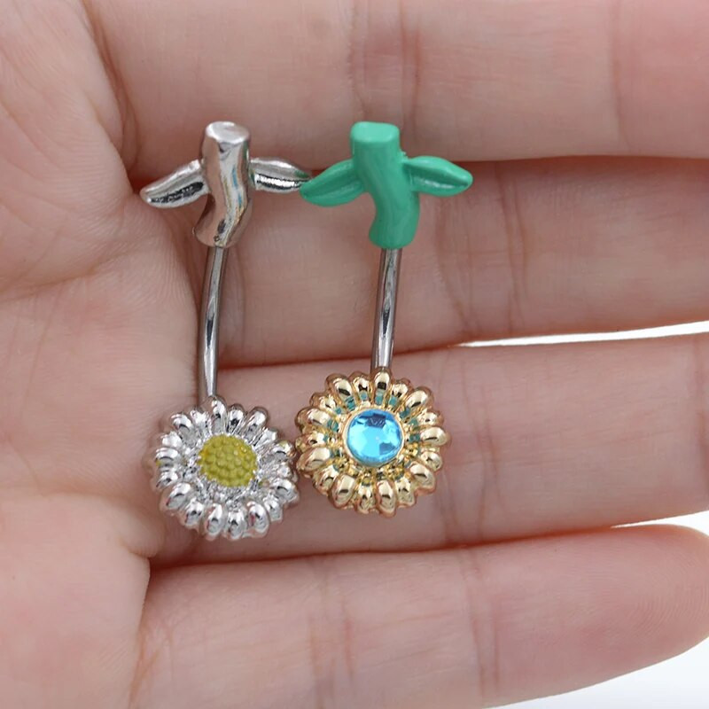 1 db Forró napvirág sebészeti acél piercing fa alakú hasgombos női szexi testpiercing ékszer hasgomb gyűrűk