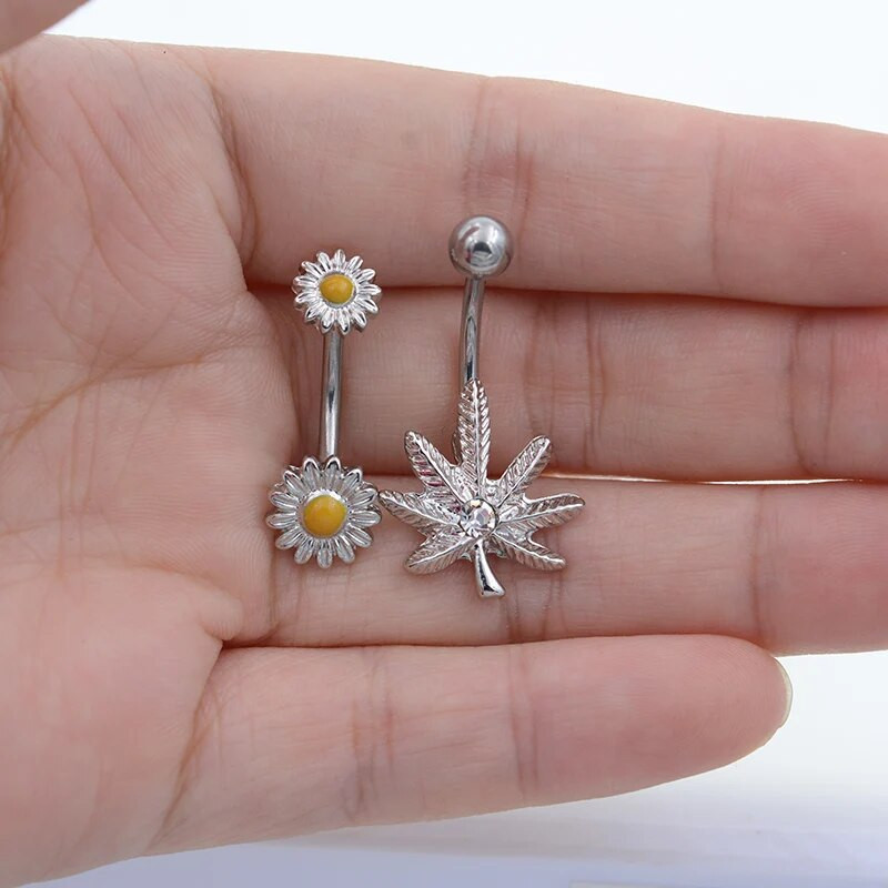 1 db Forró napvirág sebészeti acél piercing fa alakú hasgombos női szexi testpiercing ékszer hasgomb gyűrűk