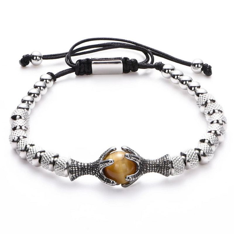 Gothic vīriešu ērgļa naga tīģera acs dabīgā akmens rokassprādze vīriešiem nerūsējošā tērauda pūķa naga pērlītēm rotaslietas dāvana