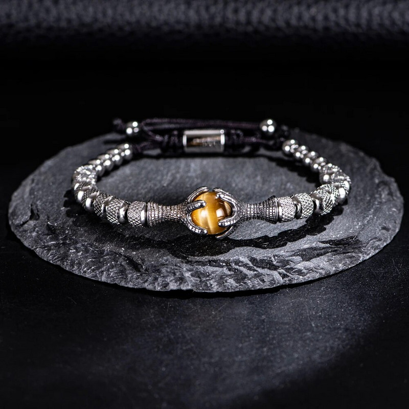 Gothic vīriešu ērgļa naga tīģera acs dabīgā akmens rokassprādze vīriešiem nerūsējošā tērauda pūķa naga pērlītēm rotaslietas dāvana