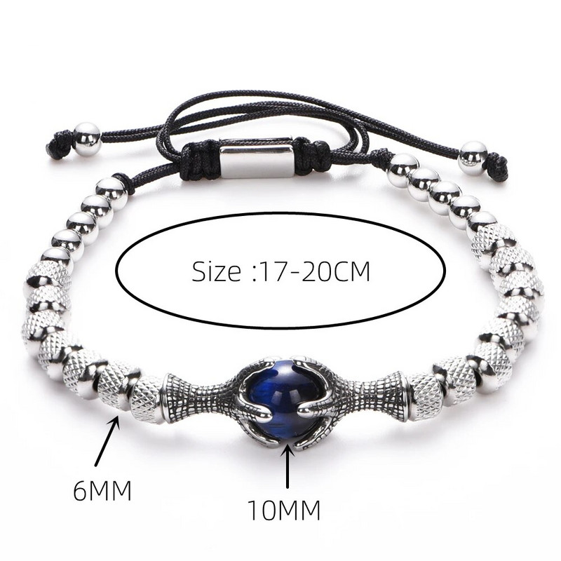 Gothic vīriešu ērgļa naga tīģera acs dabīgā akmens rokassprādze vīriešiem nerūsējošā tērauda pūķa naga pērlītēm rotaslietas dāvana