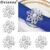4Gb Ziemassvētku salvešu gredzeni Sliver Rhinestone Snowflake salvešu turētāja gredzeni Ziemassvētku ziemas svētku vakariņu ballītēm HWC130