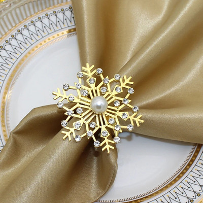 4Gb Ziemassvētku salvešu gredzeni Sliver Rhinestone Snowflake salvešu turētāja gredzeni Ziemassvētku ziemas svētku vakariņu ballītēm HWC130