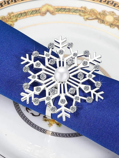 4Gb Ziemassvētku salvešu gredzeni Sliver Rhinestone Snowflake salvešu turētāja gredzeni Ziemassvētku ziemas svētku vakariņu ballītēm HWC130