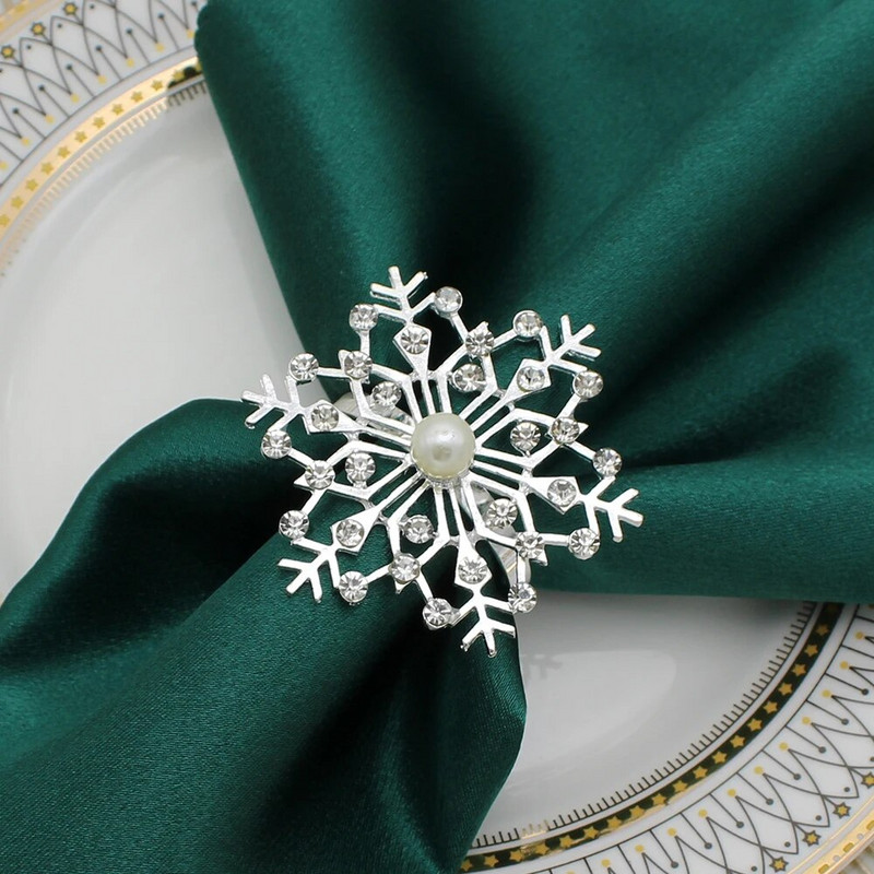 4Gb Ziemassvētku salvešu gredzeni Sliver Rhinestone Snowflake salvešu turētāja gredzeni Ziemassvētku ziemas svētku vakariņu ballītēm HWC130