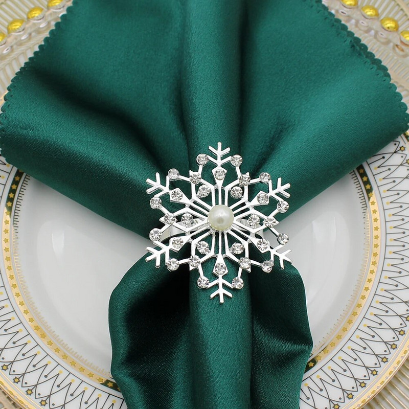 4Gb Ziemassvētku salvešu gredzeni Sliver Rhinestone Snowflake salvešu turētāja gredzeni Ziemassvētku ziemas svētku vakariņu ballītēm HWC130