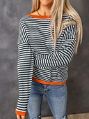 Modni pulover Ženski 2023. Novi Jesen Zima LASOBNA Pletiva za slobodno vrijeme O-izrez Top dugih rukava Ulična odjeća Pleteni puloveri na pruge